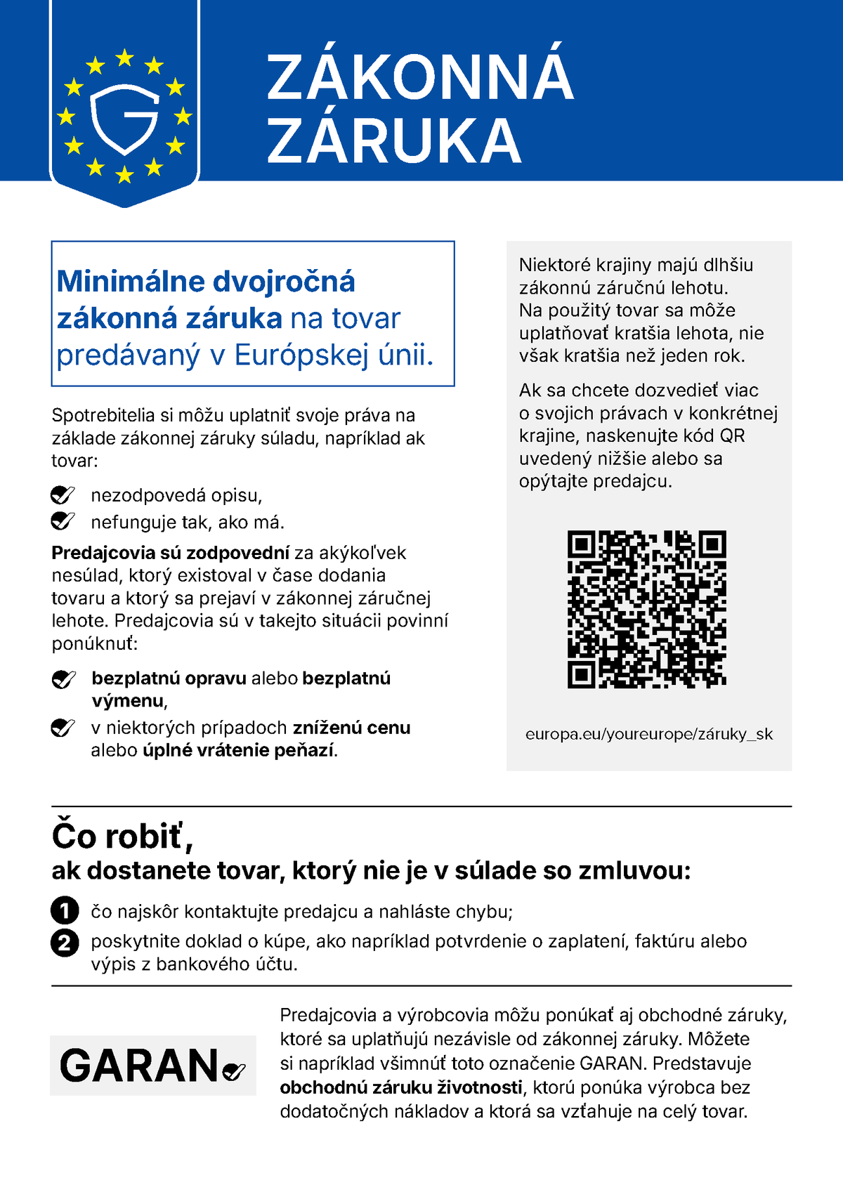 Zákonná záruka – v Európskej únii platí na tovar najmenej dvojročná zákonná ochrana